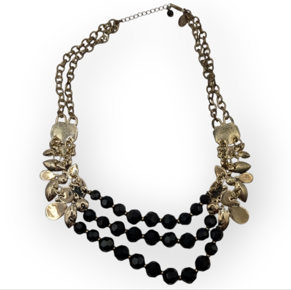 White House Black Market Gold Black Teal Statement Necklace - Picture 2 of 12